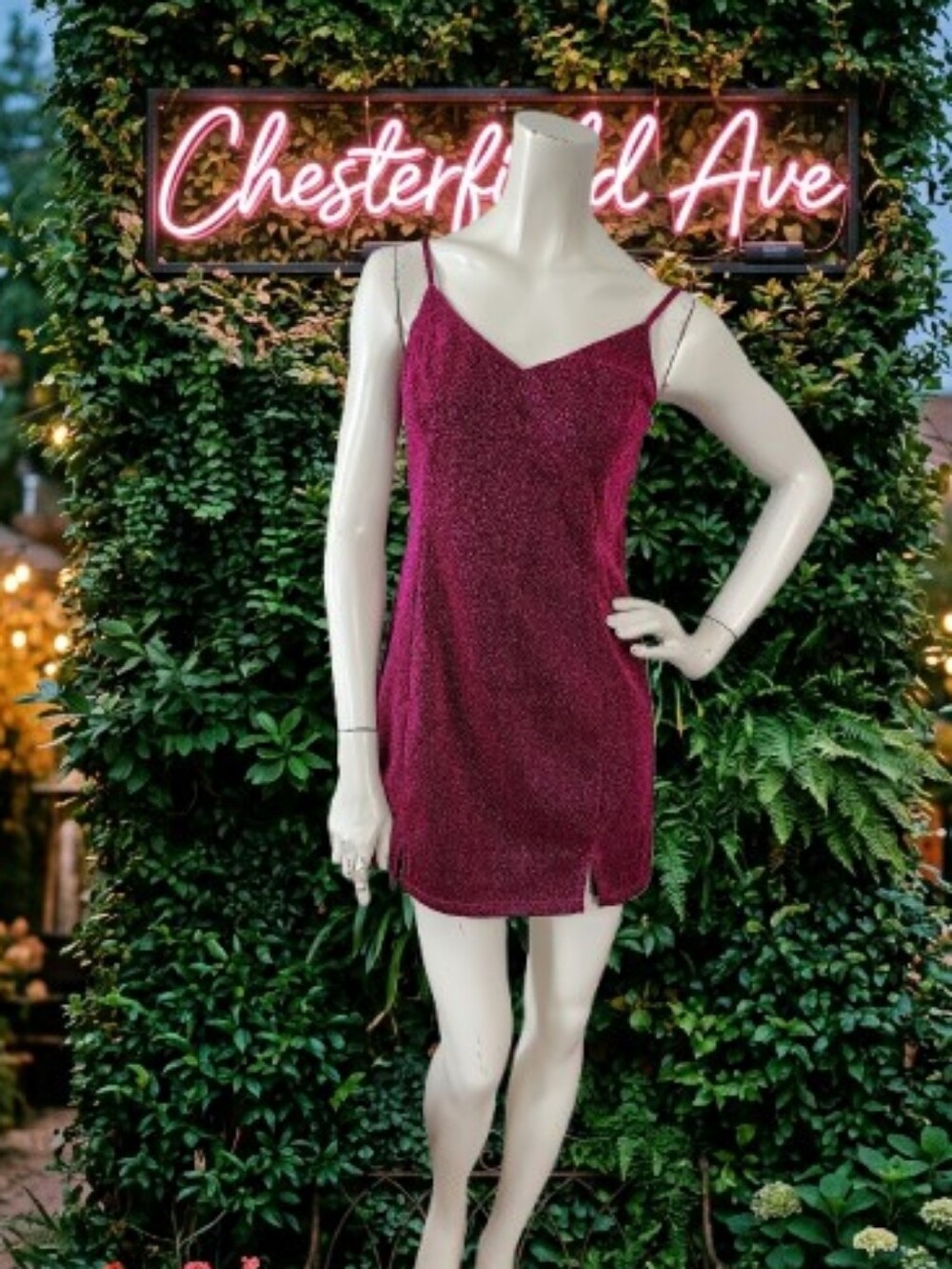 Lulu's Vamped Up Magenta Sparkly Sleeveless Mini Dress Women's M